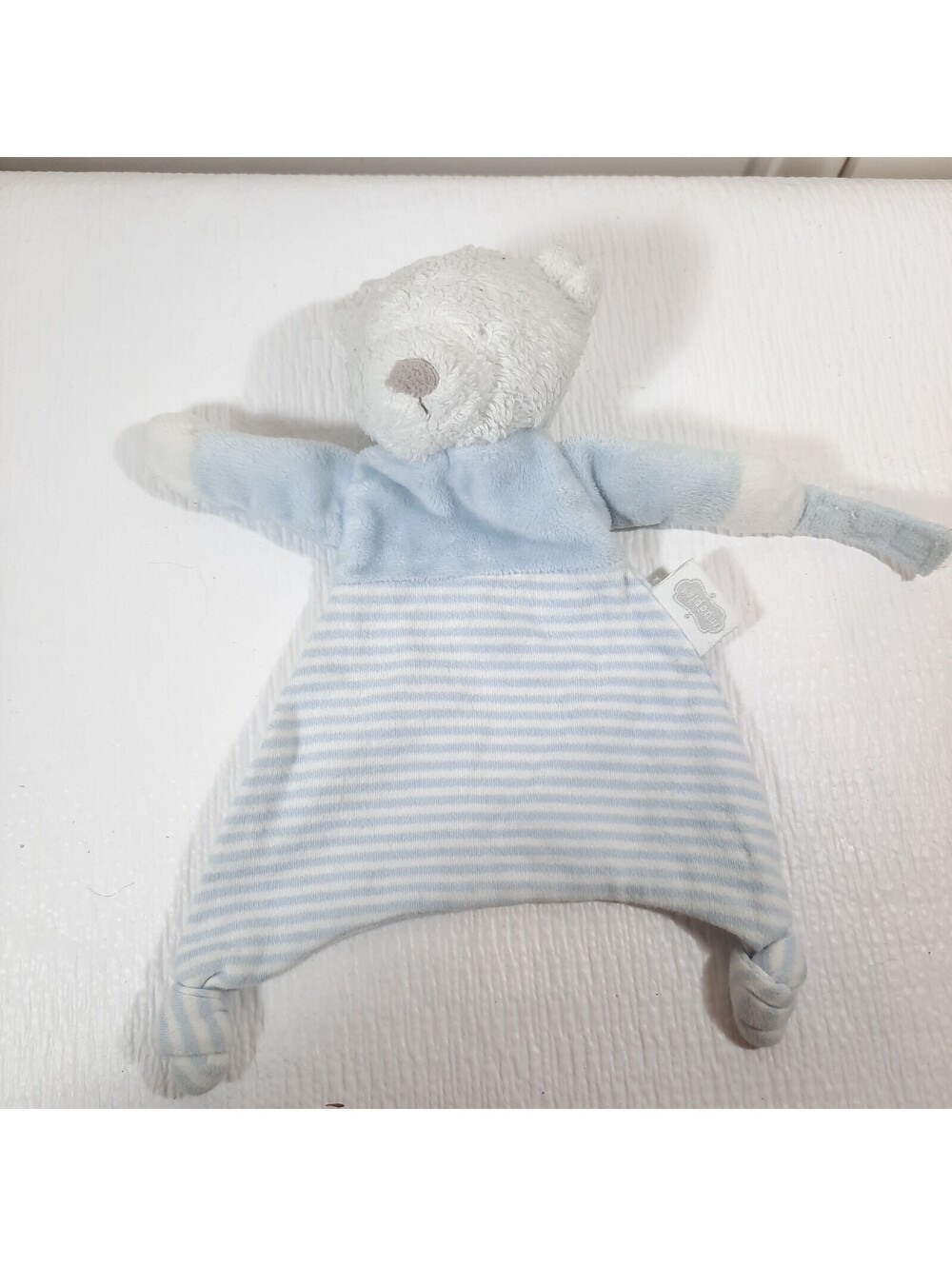 Mud Pie Bear Lovey Security blue White Stripe baby toy plush pacifier holder